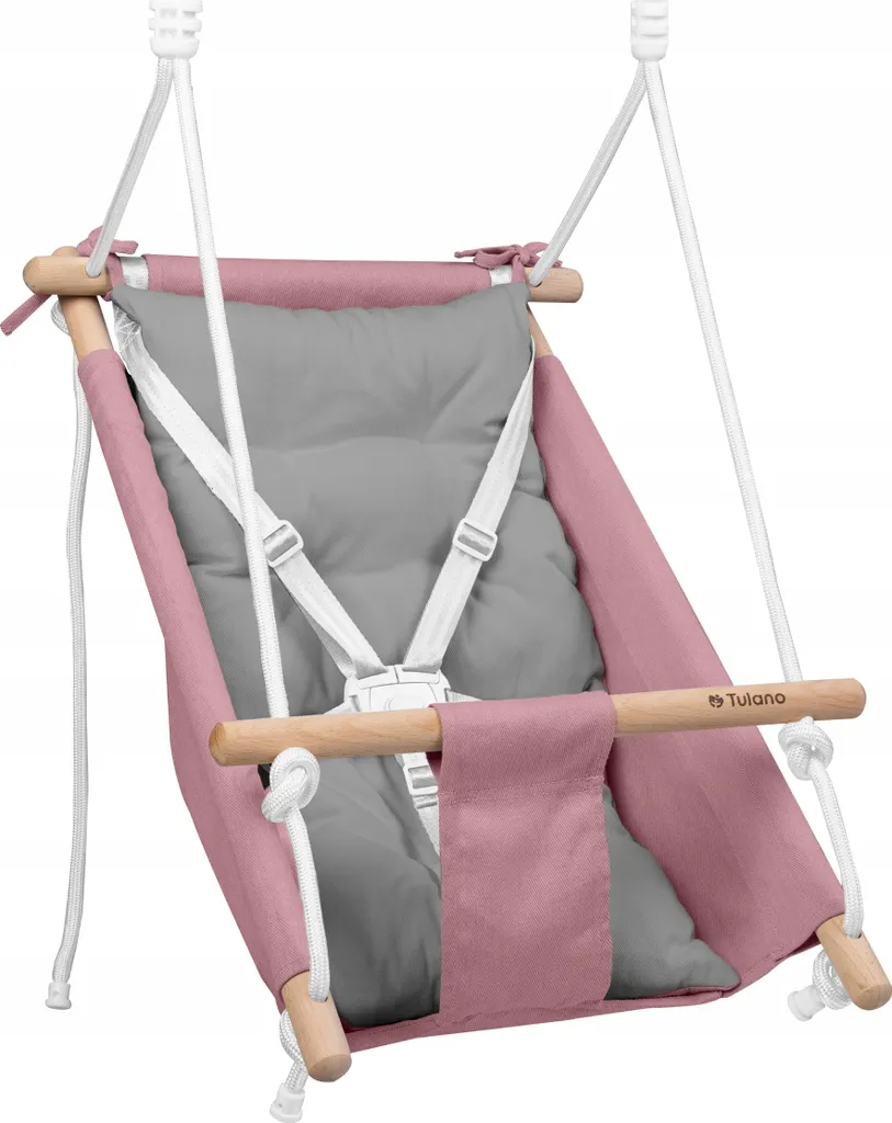 Tulano Hop 40 Altalena Neonato 3in1 in Legno | Fino a 60kg | Rosa-Grigio - 27