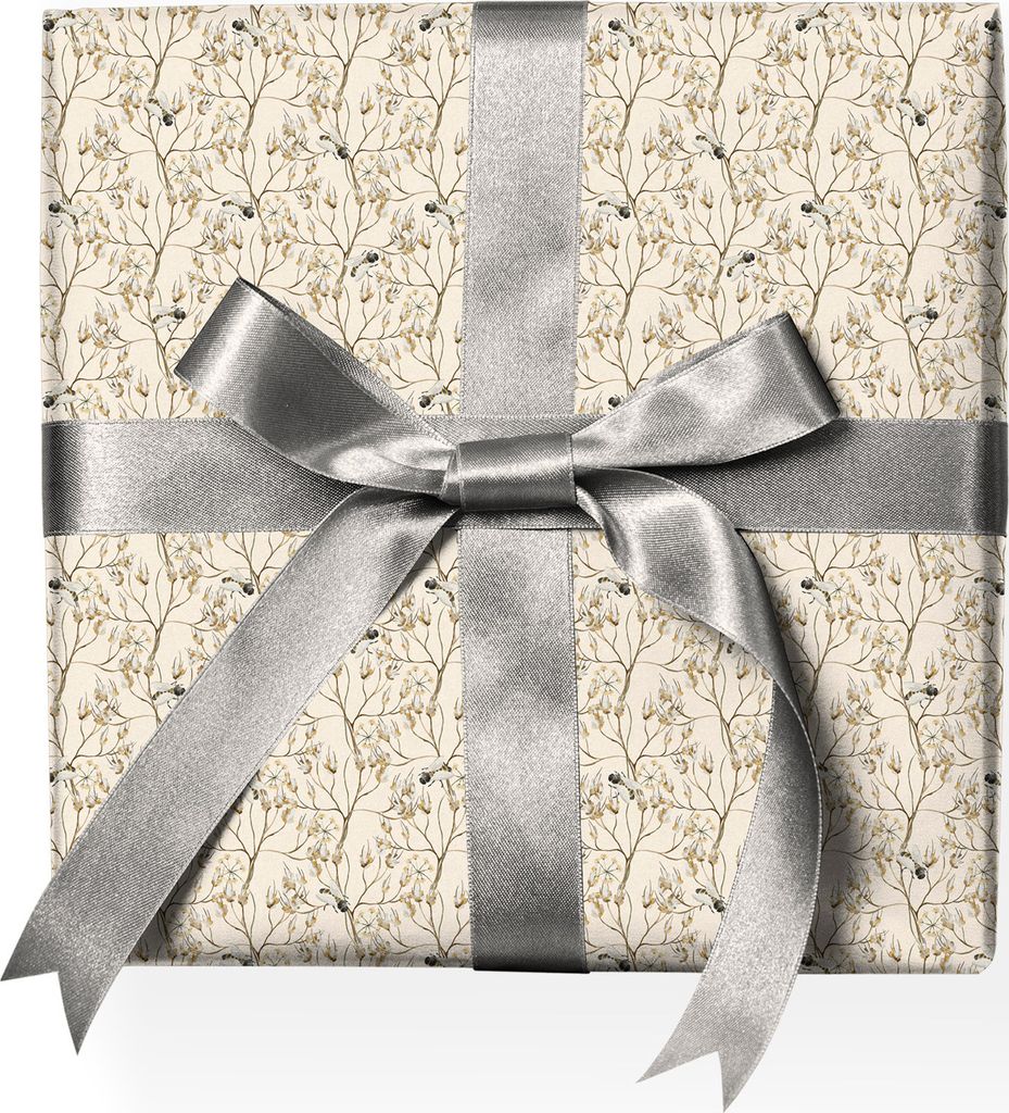 Zartes Natur Botanisches Geschenkpapier mit Bienen und Blüten, beige - G22131, 32 x 48cm