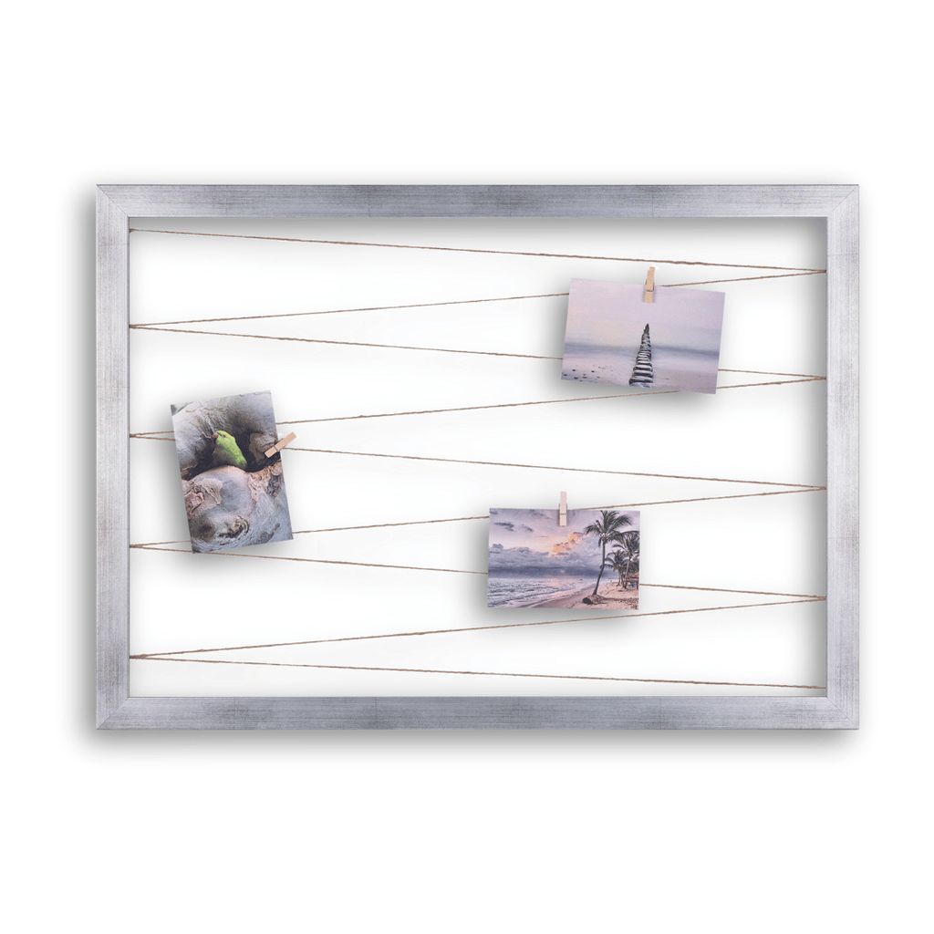 Fotohalter Pinnwand Fotorahmen (Querformat) mit Juteband 20 Holzklammern Bilderrahmen inklusive CLAMARO Collage Flex, Flex Farbe:Silber, Quer/Hochf...