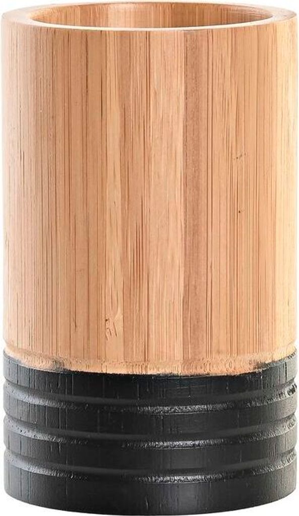 DKD Home Decor Zahnbürstenhalter Natur und Schwarz, of Bambus (7 x 7 x 11 Zentimeter)