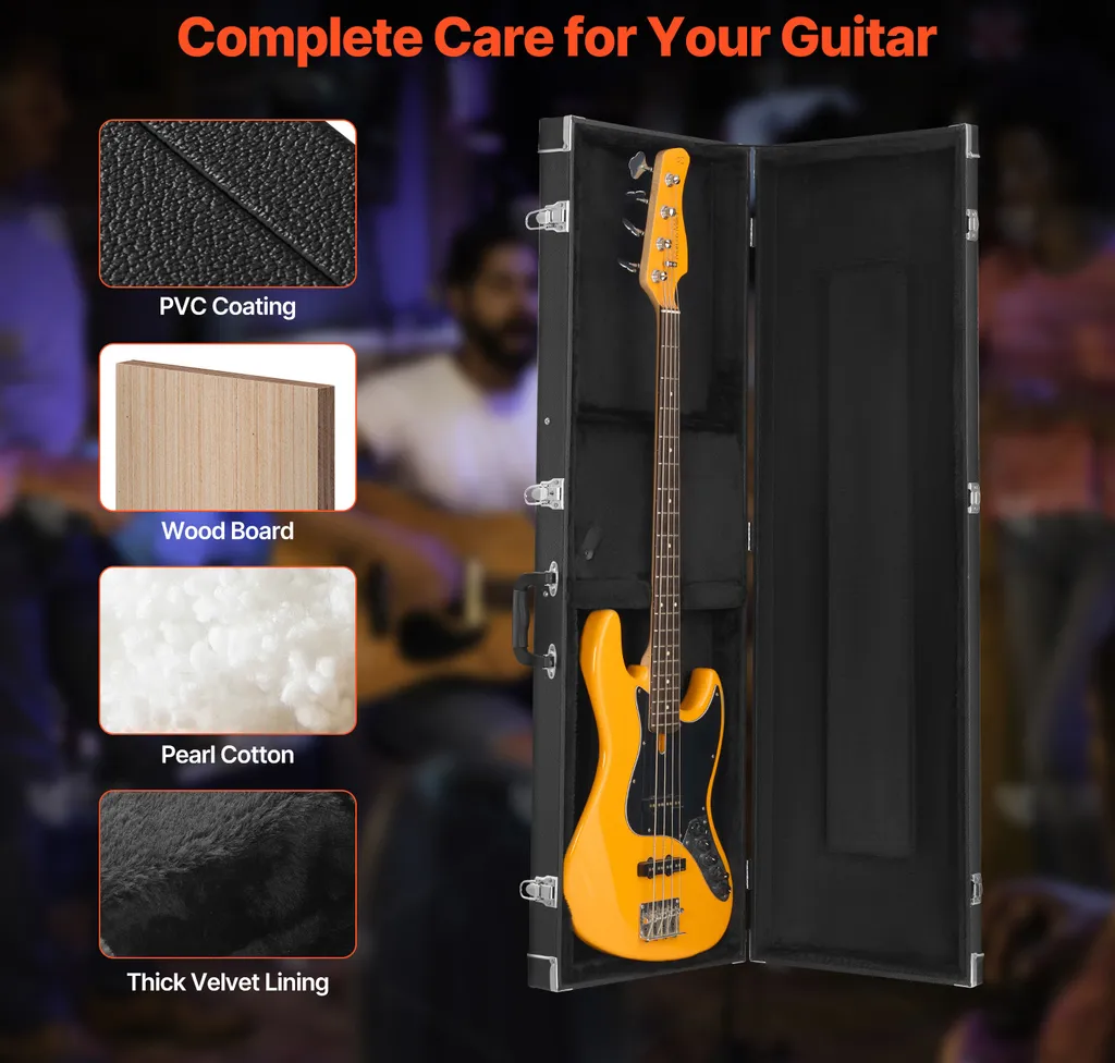 SucceBuy Étui Rigide Guitare Basse 48 Pouces - Coque PVC Imperméable - 4