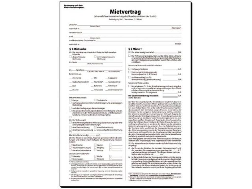 Mietvertrag A4 hoch 90g/qm ehemals Mustermietvertrag 6seitig Packung mit 25 Stück
