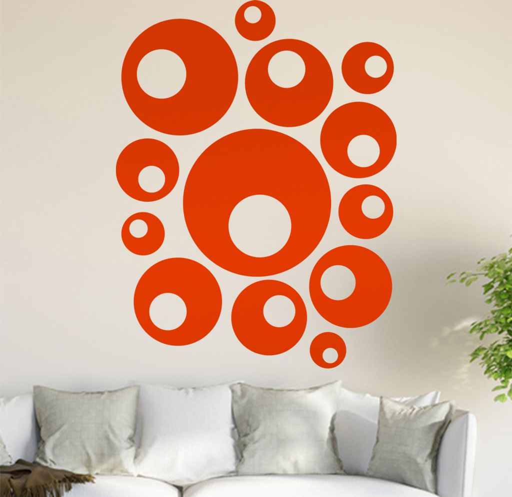 Retro Kreise Wandtattoo in 6 Größen - Wandaufkleber Wall Sticker - Dekoration, Küche, Wohnzimmer, Schlafzimmer, Badezimmer