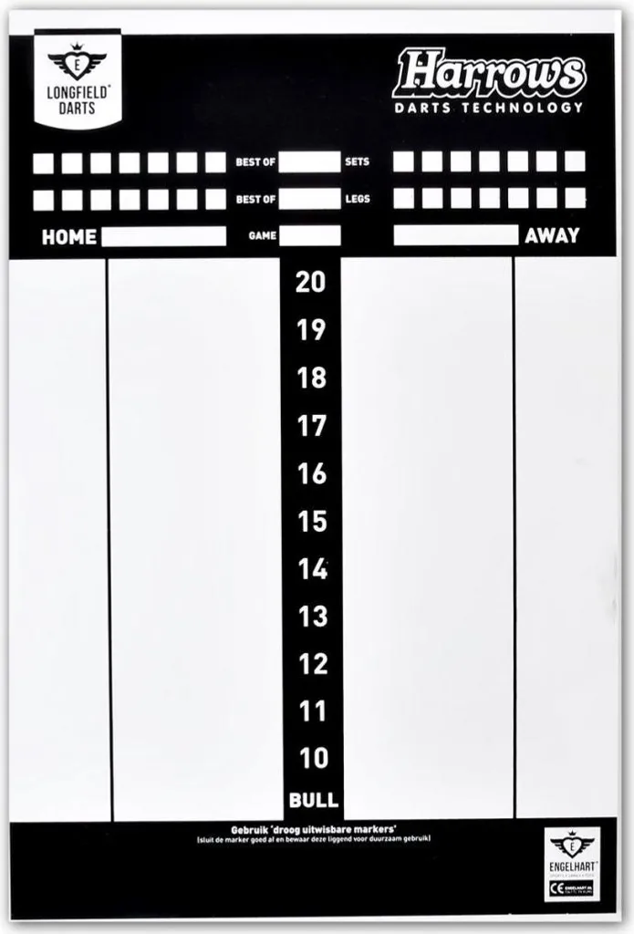 Tableau blanc de score fléchettes pour club et tournoi Harrows