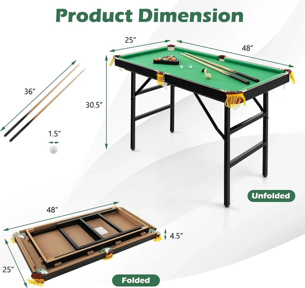 Table de billard pliable 122 cm avec accessoires complets tapis vert