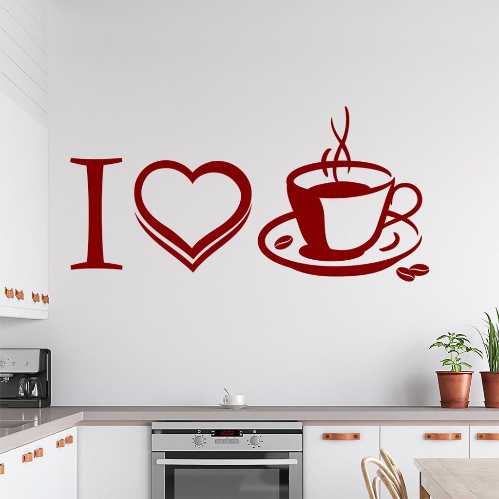 I Love Coffee II Wandtattoo in 6 Größen - Wandaufkleber Wall Sticker - Dekoration, Küche, Wohnzimmer, Schlafzimmer, Badezimmer