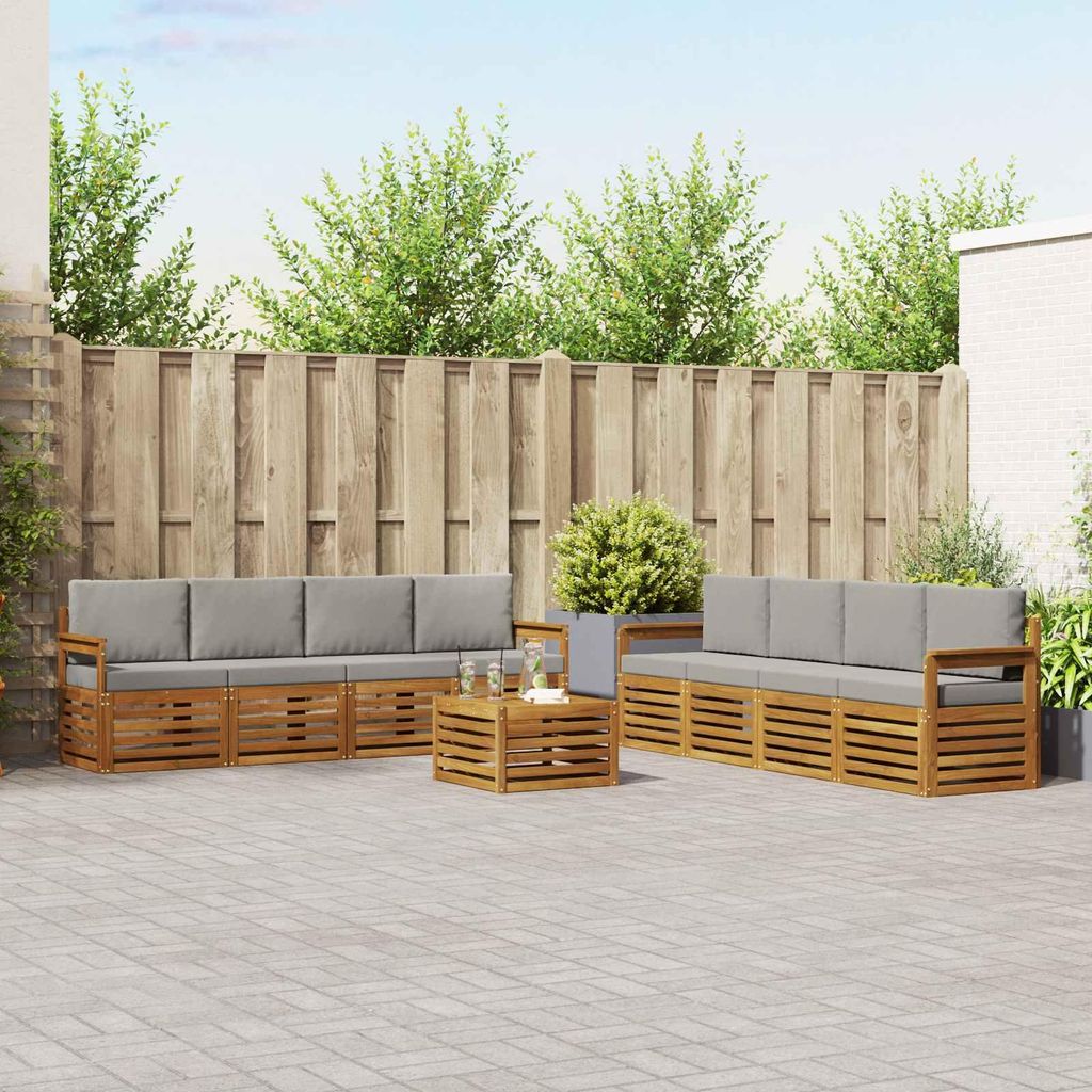 (Robust Möbel)Sofagarnitur - CLORIS - Balkonmöbe/Sitzgruppe - 9 pcs - Moderne Design - Natürlich und Hellgrau Massivholz Akazie - Gartensofa...