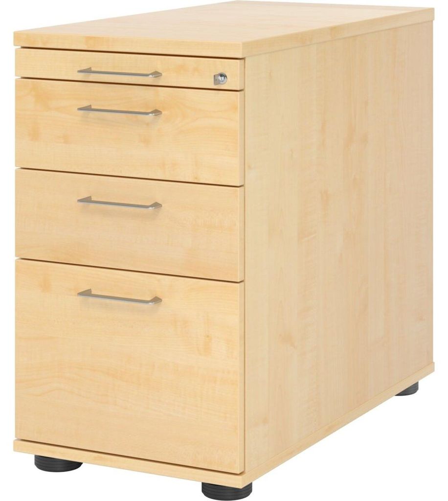 Standcontainer 80cm 2 Schub 1 Hängeregistratur Schloss Bügelgriff Ahorn