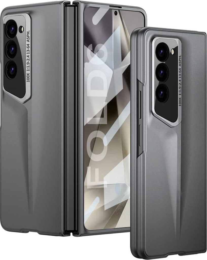 Hundyhülle für Samsung Galaxy Z Fold 6, Eingebautem Bildschirmschutz, Ultradünne Hartes Matt PC Kratzfest Schutzhülle Grau