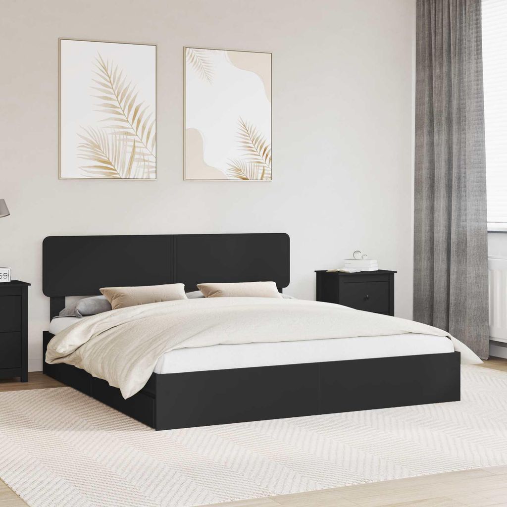 "Schlussverkauf" Doppelbett 2 PLACES - Aufbewahrungsbett Schlafzimmer - Schwarz 200x200 cm Holzwerkstoff C4969