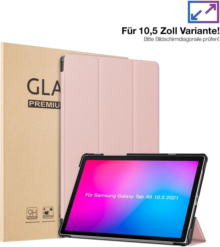 Schutzhülle + 2x 9H Display Glas für Samsung Galaxy Tab A8 10.5 2021 Cover Case Schutz Tablet Farbe: Rosegold