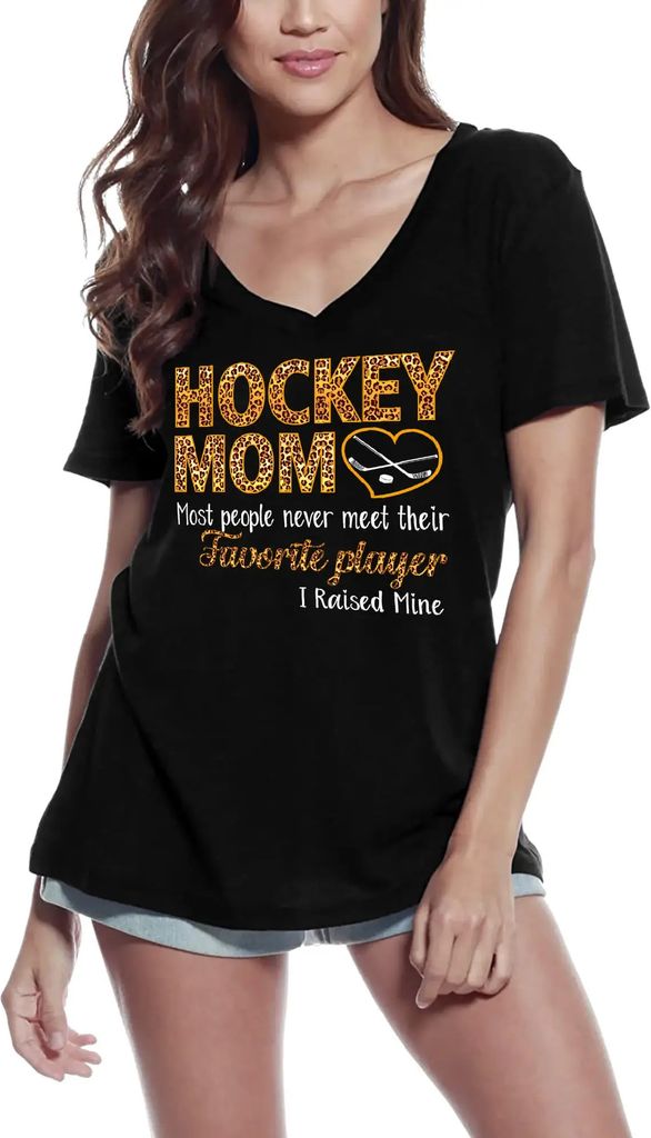 Damen Grafik T-Shirt V-Ausschnitt Hockey-Mama - ich habe meinen Lieblingsspieler großgezogen – Hockey Mom - I Raised My Favorite Player