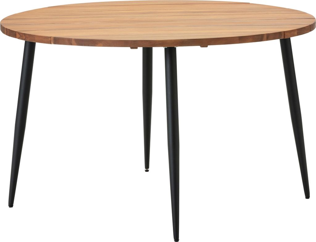 Dehner Gartentisch Venezia, Holztisch mit bis zu 4 Sitzplätzen, Ø 120 cm, Höhe 75 cm, FSC -es Akazienholz / Metall, braun