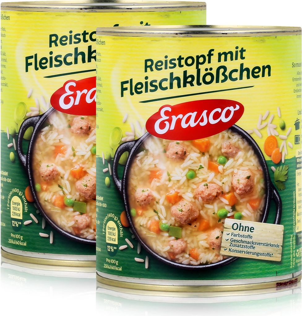 Erasco Reistopf mit Fleischklößchen 800g Fertigessen (2er Pack)