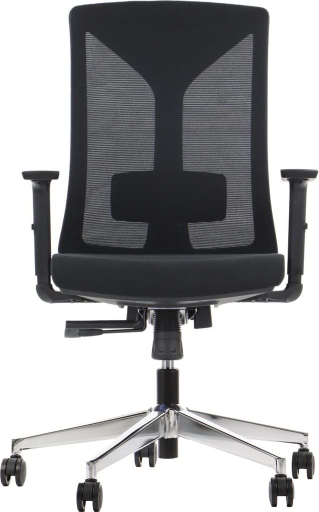 Ergonomischer Bürodrehstuhl HAGER, Chromgestell, verstellbare Armlehnen, Schwarz, Netzrückenlehne