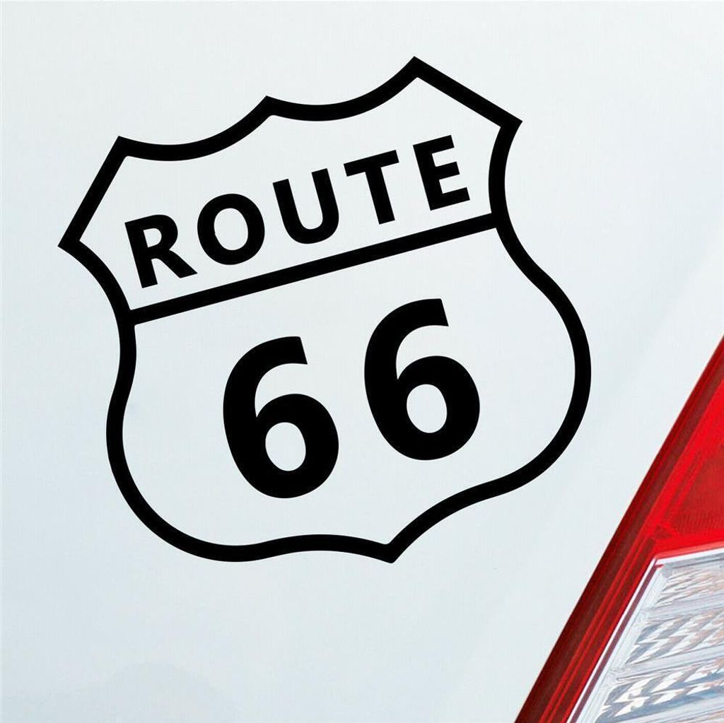 Auto Aufkleber Route 66 USA Bike Harley Motorrad 10x10 cm Schwarz Glanz Sticker Heckscheibenaufkleber