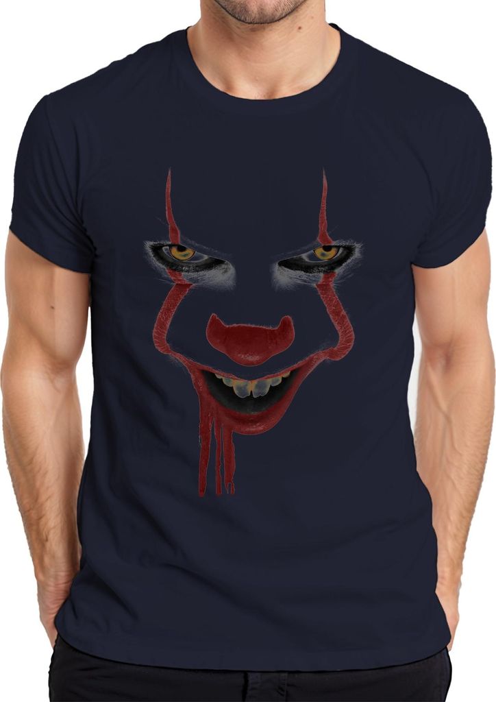 Horror Clown Gesicht Pennywise Blutiges Lächeln Grusel Halloween Herren T-Shirt, Navy, XL
