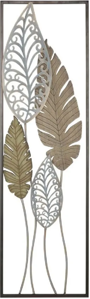 Décoration Murale Métal Feuilles Design Chic Or et Argent 100 cm