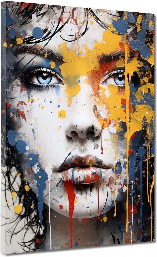Pop Art abstrakt Splash Girl Leinwandbild Wandbild Deko Kunst XL: 60x80x4cm