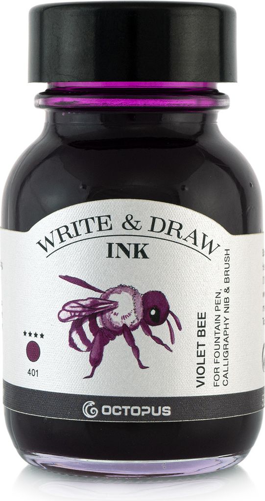 Write and Draw Ink 401 Violet Bee, Schreib- und Produktbild 