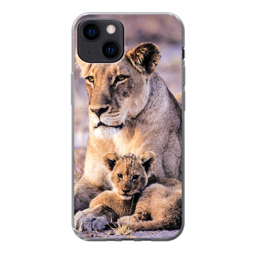 MuchoWow Handyhülle Schutzhülle Hülle für iPhone 13 Löwin - Löwe - Junges Silikon Softcase Handy Hülle - Karteninhaber