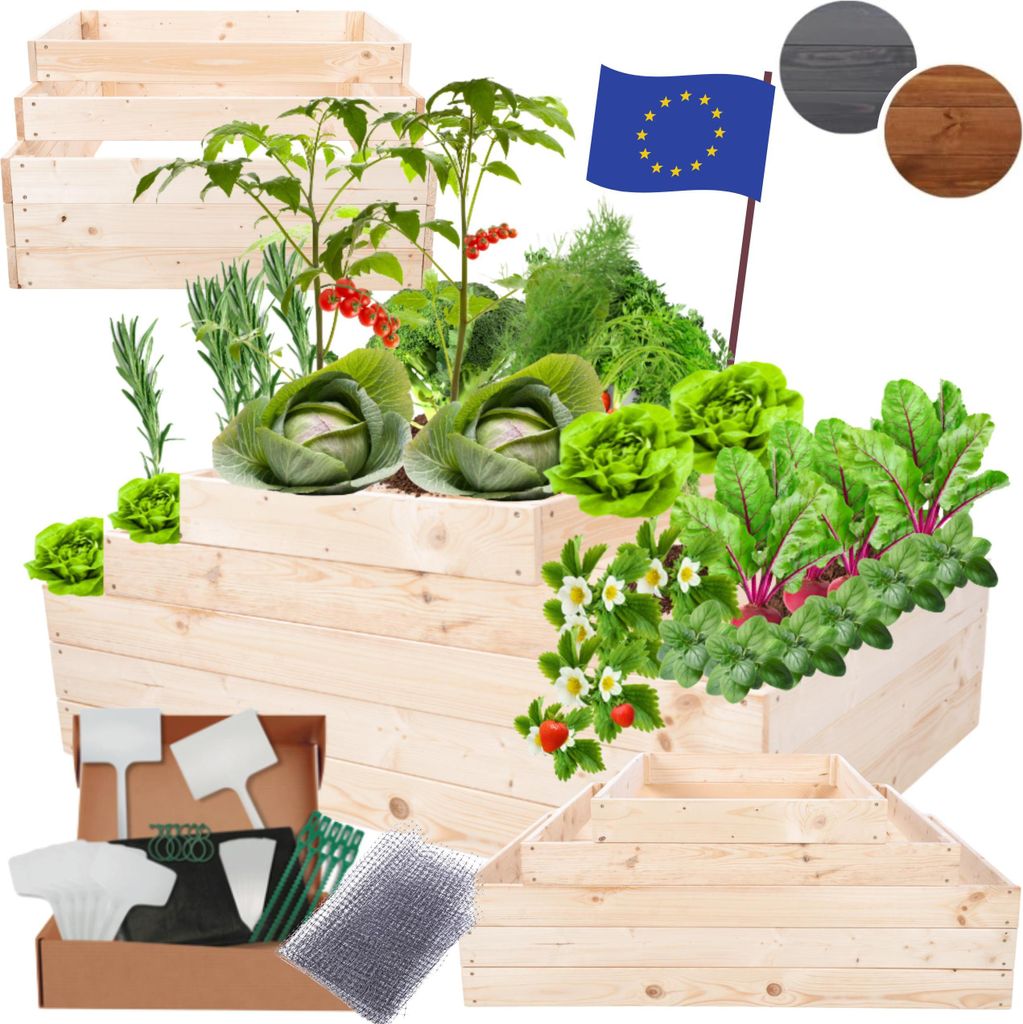 MODO24 Hochbeet Holz, Pflanzkasten, Massivholz, Kiefer, Kräuterbeet, Blumenkasten, Garten, Terrasse, 45x117x60cm, Natur imprägniert, ZP09