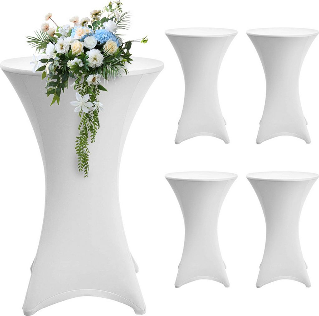 TolleTour 4x Stehtischhusse Stretch Stehtisch Hussen Ø 60 cm Tisch Husse Bistrotisch Weiß