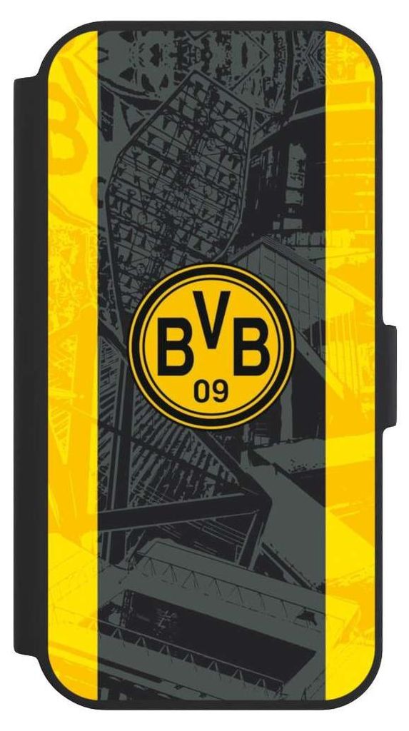 NIVOCASE Klapphülle für Apple iPhone 15 Handyhülle aus Kunst Leder NIVOflip schwarz BVB Borussia Dortmund Stadion