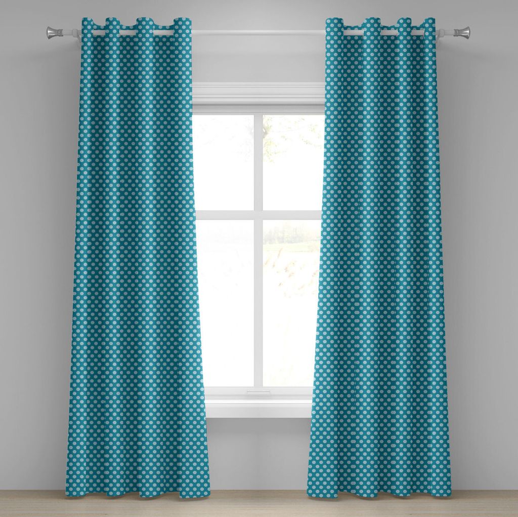ABAKUHAUS Teal Ösenvorhang, Retro-Stil-Muster mit Polka Dots weiche hohe See farbige hellblaue Flecken Flecken, Dekorative 2-Panel-Fenstervorhäng...