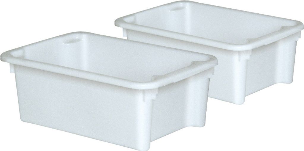 2 Drehstapelbehälter, LxBxH 600x400x220 mm, 30 Liter, weiß
