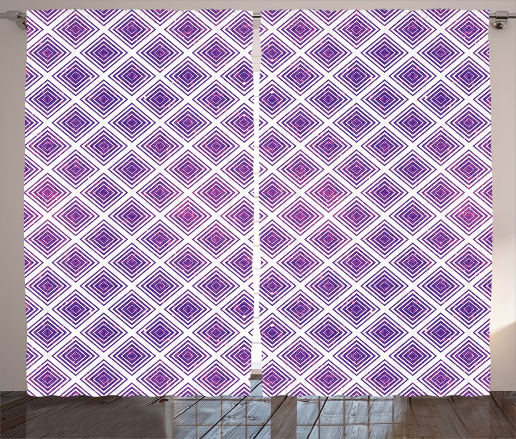 ABAKUHAUS Lila Rustikaler Gardine, Retro Stil Abstract, Schlafzimmer Kräuselband Vorhang mit Schlaufen und Haken, 280 x 245 cm, Violett und Weiß