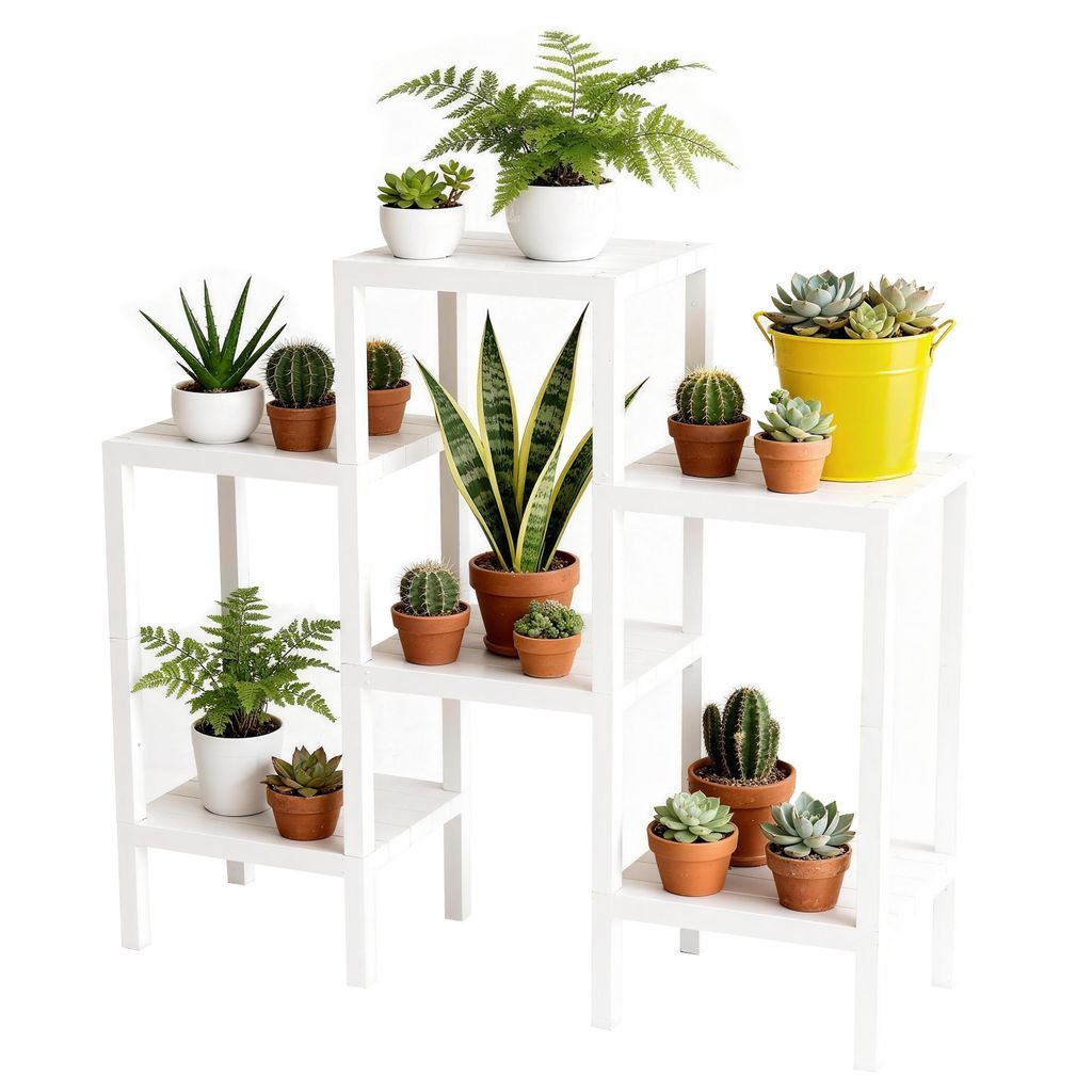 Ribelli Blumenständer 6-Etagen Pflanzenständer Kunststoff Mehrstöckig Blumenregal DIY Pflanzentreppe Balkon, Deko Wohnzimmer, Garten