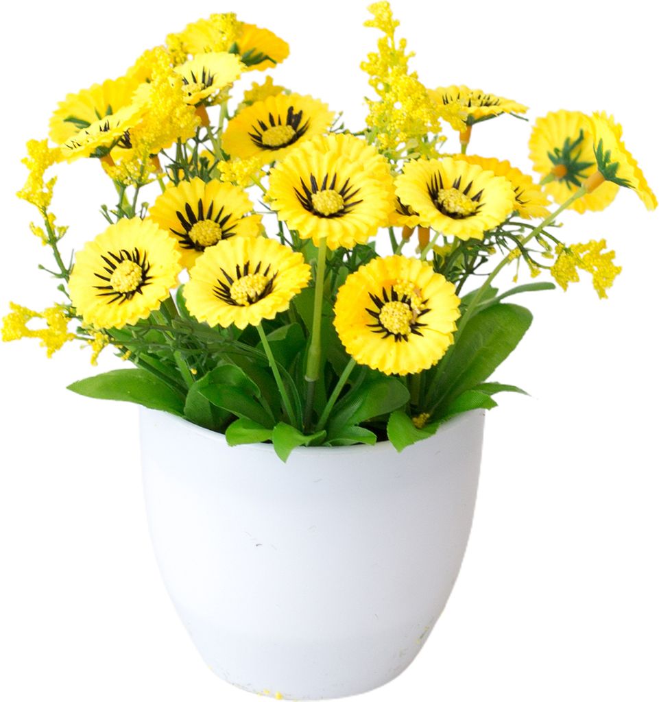 künstlicher Blumentopf Chrysanthemen Desktop Nachbildung Plastik Ewige falsche Topfpflanze für Balkon-Gelb
