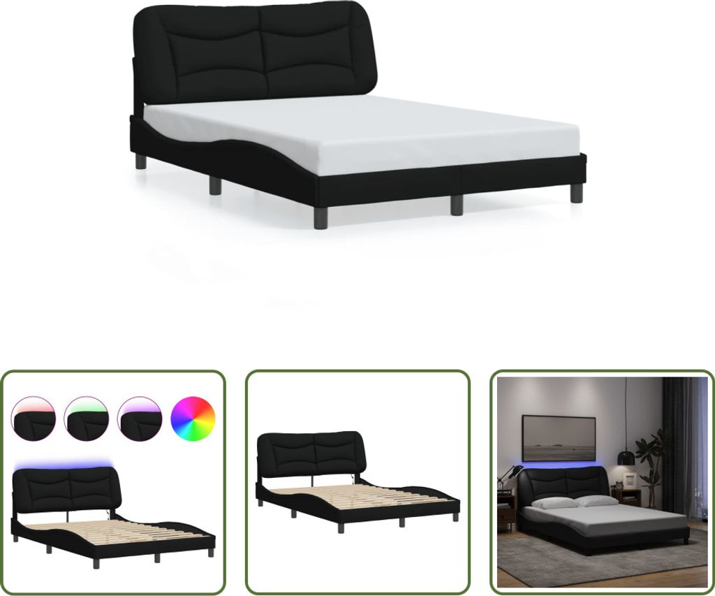The Living Store Bettgestell mit LED Schwarz 140x200 cm Stoff