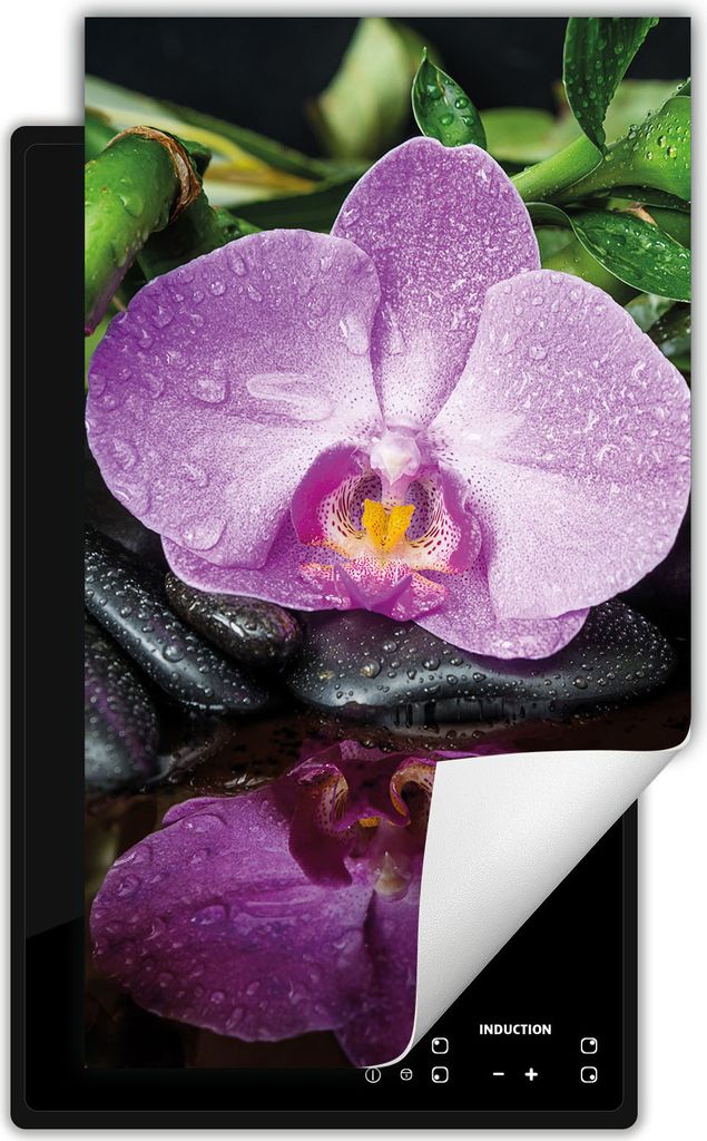 DarHaus Herdabdeckplatte 1 teilig 30x52 cm Anti Rutsch Matte Aufrollbar, Orchidee - Blume