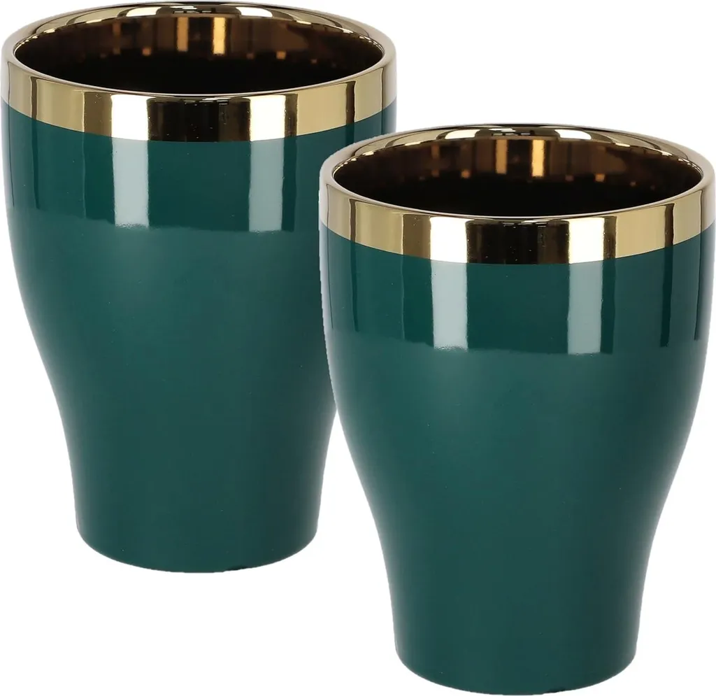 Pot de fleurs céramique émaillée vert or - Set de 2 cache-pots 12,5 cm