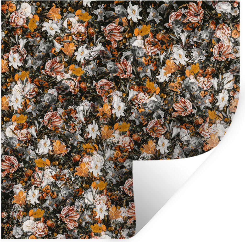 MuchoWow Wandtattoo Wandsticker Wandaufkleber Blumen - Collage - Kunst 100x100 cm Selbstklebend und Repositionierbar - Wierderverwendbar - Selbst...