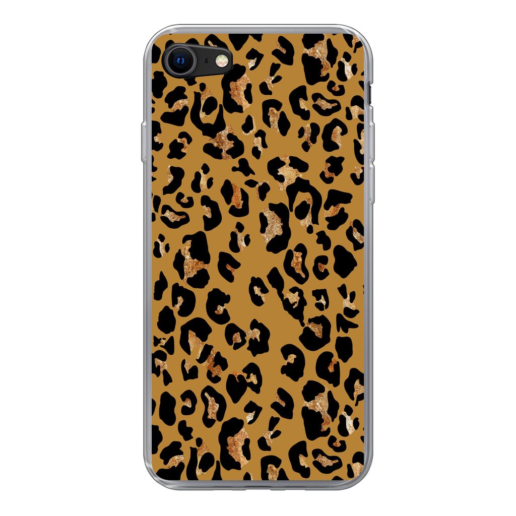 MuchoWow Handyhülle Schutzhülle Hülle für iPhone SE 2022 Pantherdruck - Gelb - Gold Silikon Softcase Handy Hülle - Schutzhülle