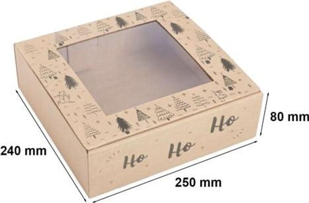 Weihnachtskarton mit Fenster 250 x 240 x 80 mm Ho Ho Ho Geschenkbox