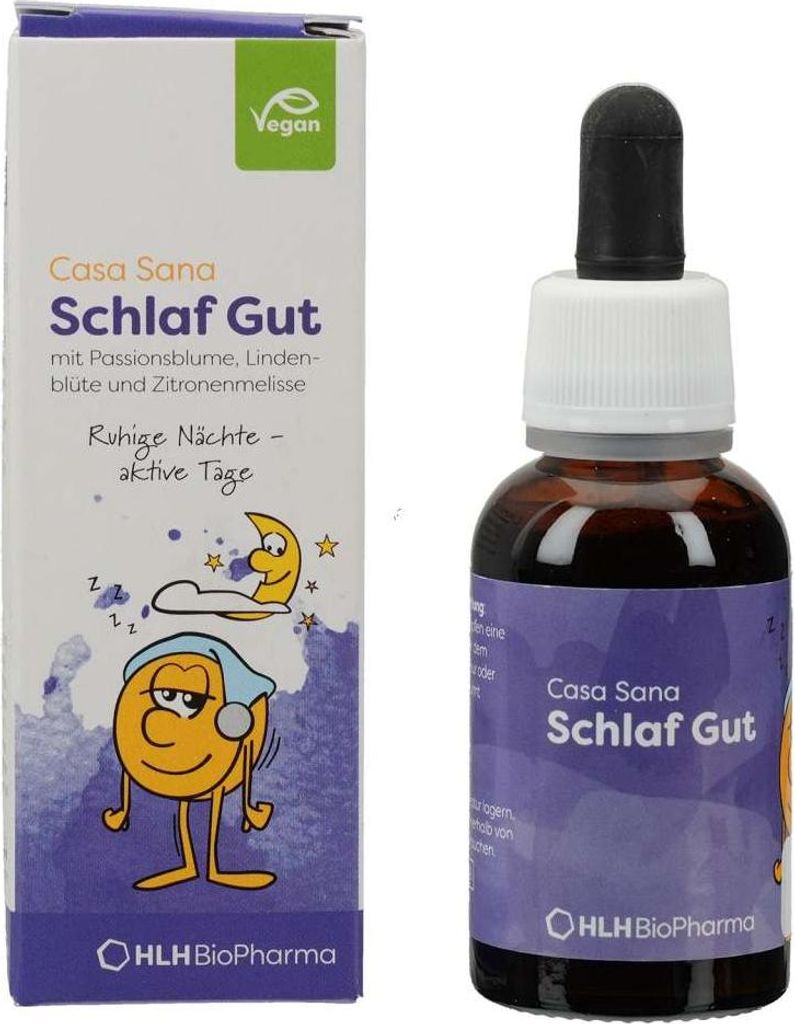 A product box and bottle of Casa Sana Schlaf Gut.