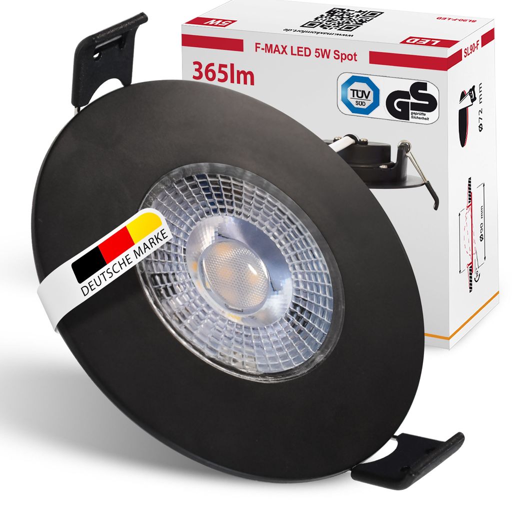 6 x LED Bad Einbaustrahler flach 230V IP44 5W Warmweiß 3-Stufen-Dimmbar | schwarz, matt | Einbauspot Deckenstrahler Spot Feuchtraum | F-MAX