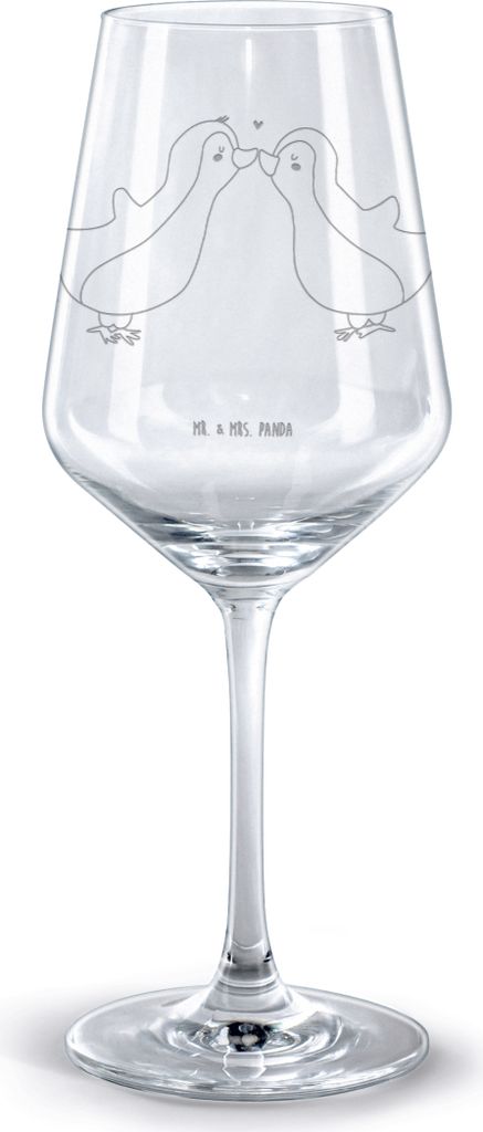 Mr. & Mrs. Panda Weinglas Pinguin Liebe - Transparent - Geschenk, Hochzeitstag, Rotweinglas mit Gravur, Kelch, glas für rotwein, Vertraut, Paar, g...