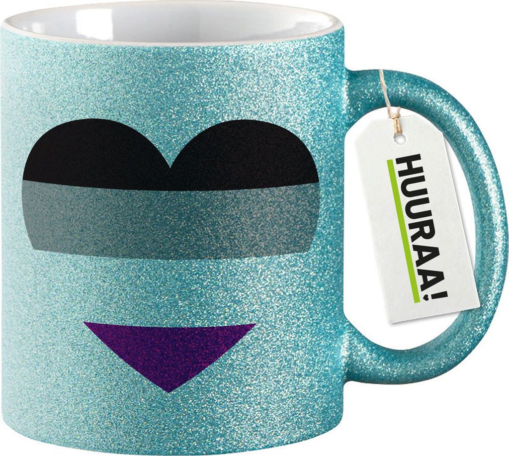 Huuraa Glitzertasse Asexuelle Pride Flagge LGBTQ Herz 330ml Blau Keramik Kaffeebecher Geschenkidee