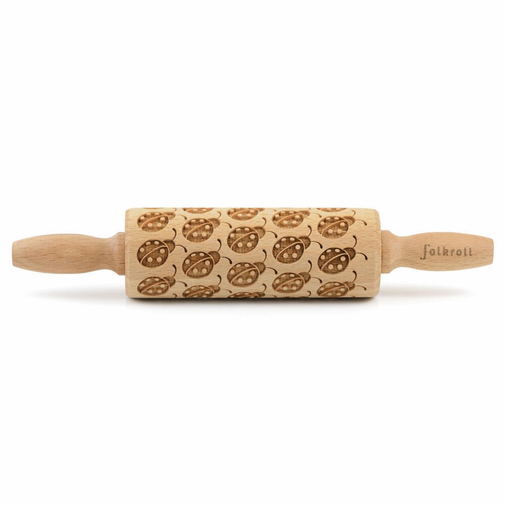 Folkroll Teigrolle Marienkäfer, junior, 23 cm, Nudelholz, Prägerolle, Muster, Motiv, Rolle, Buchenholz, 330586