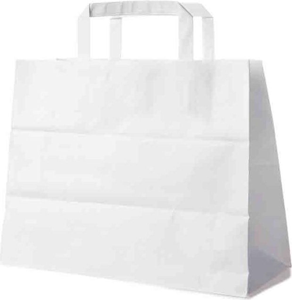 50 Weiße Papiertragetaschen 32 + 16 x 27 cm – Tortentragetaschen mit Innenhenkel