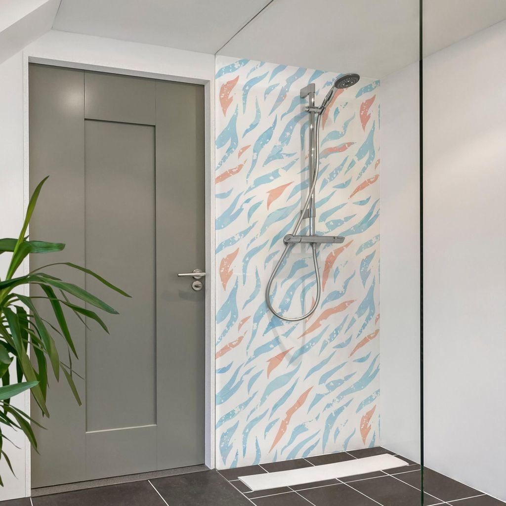 Duschrückwand Muster selbstklebend - 0.35 mm Wandpaneel wasserfest Design blau Illustration Badrückwand fugenlos Smart matt 100x200 cm