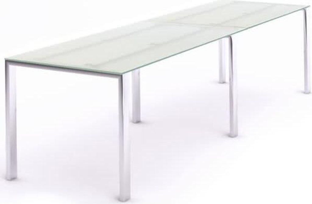 Mehrfacharbeitstisch Total BxTxH 360x80x73cm Gestell verchromt Platte Glas satiniert.