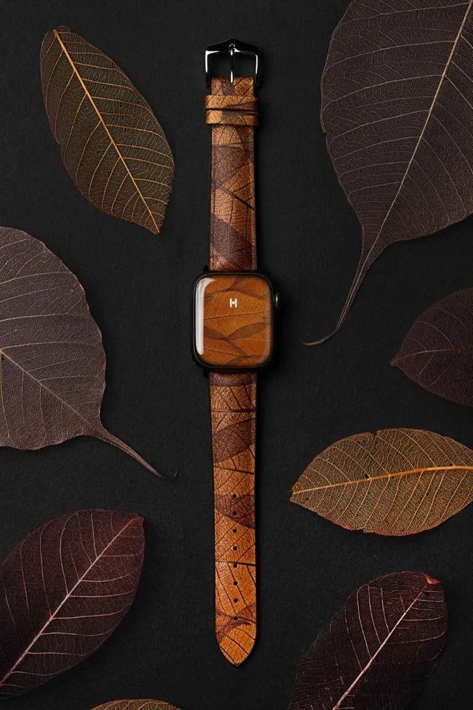 Bracelet montre 20 mm Hirsch Leaf marron texturé éco-conçu
