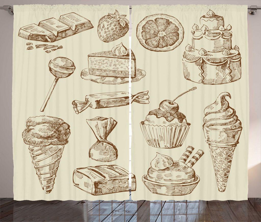 ABAKUHAUS Plätzchen Rustikaler Vorhang, Stück Kuchen Cremige Doodle, Wohnzimmer Universalband Gardinen mit Schlaufen und Haken, 280 x 225 cm, Eis...