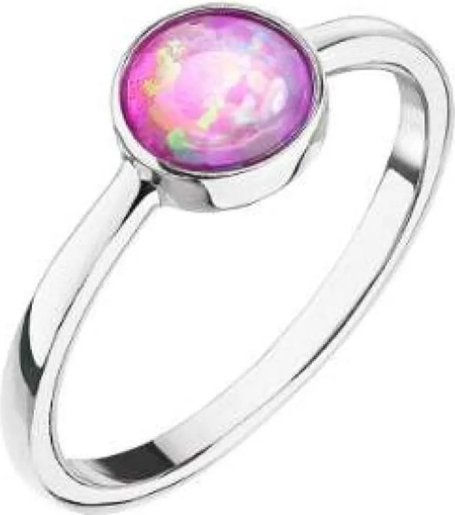 Bague solitaire en opale rose et argent massif 925 - Taille 58 femme
